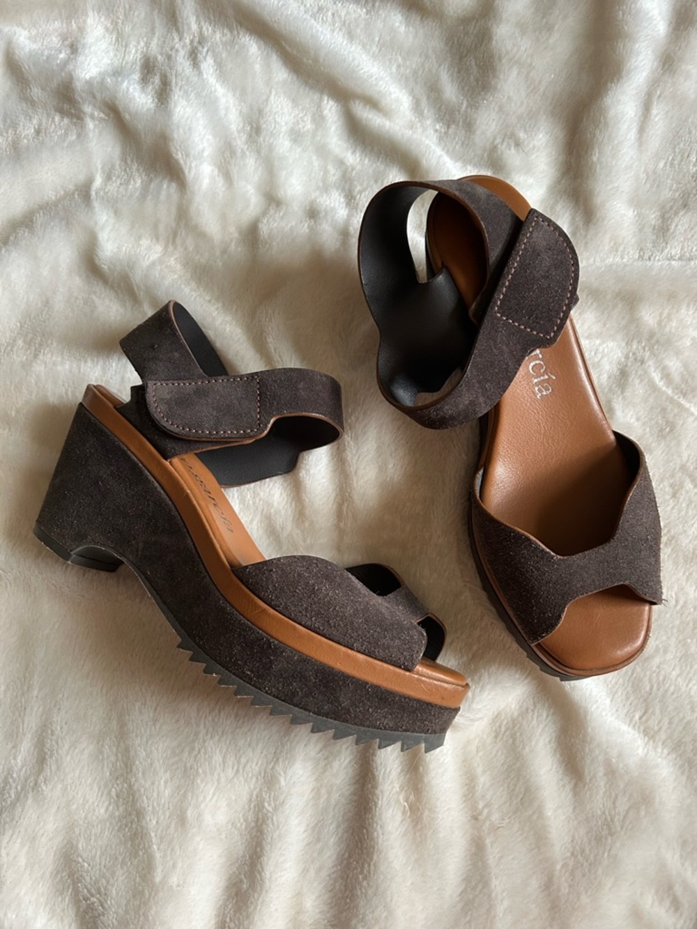 Pedro Garcia dark brown suede leather wedge platform heel sandals 39.5 US 9.5